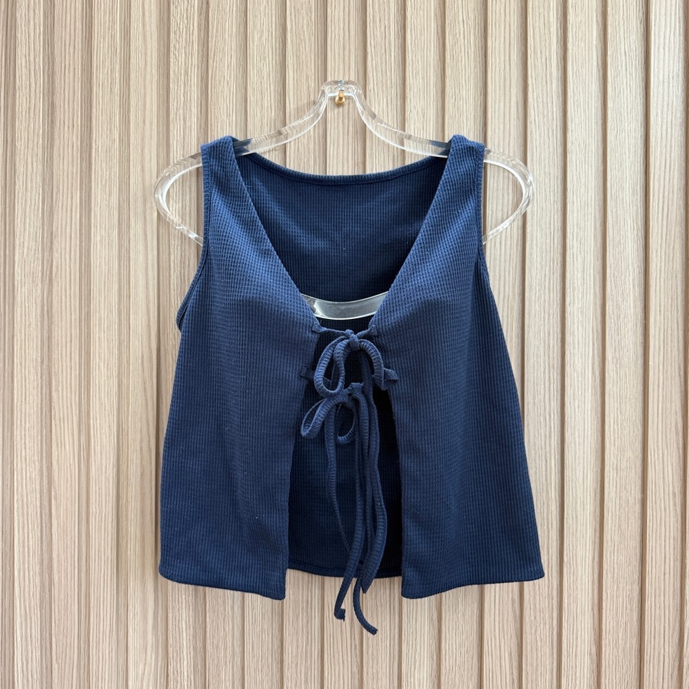 SHEIN Deep Blue Tie-Front Tank Top
